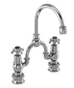 Burlington Anglesey Regent Black 2TH Bridge Curved Spout Basin Mixer (200mm centers)