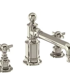 Arcade Three Hole Deck Mounted Basin Mixer - Nickel - Various Tap Head Options