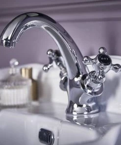 Bayswater Black Crosshead Mono Basin Mixer + Pop-Up Waste -Cheap Traditional Taps Store BAYT145 D2 460