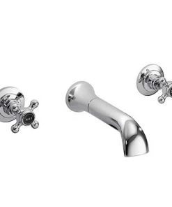 Bayswater Black Crosshead 3 Tap Hole Wall Mounted Bath Filler