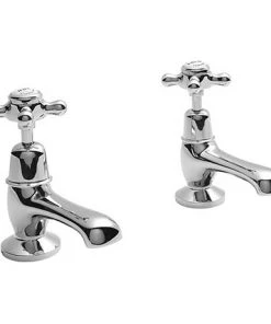 Bayswater White Crosshead Domed Collar Traditional Basin Taps