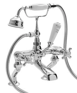 Bayswater White Crosshead Domed Collar Deck Mounted Bath Shower Mixer