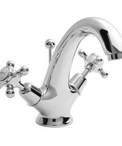 Bayswater White Crosshead Domed Collar Basin Mixer + Pop-Up Waste