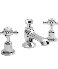 Bayswater White Crosshead Domed Collar 3 Tap Hole Deck Basin Mixer + Pop-Up Waste