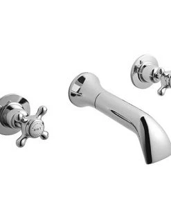 Bayswater White Crosshead Domed Collar 3 Tap Hole Wall Mounted Bath Filler