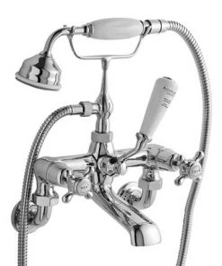 Bayswater White Crosshead Domed Collar Wall Mounted Bath Shower Mixer