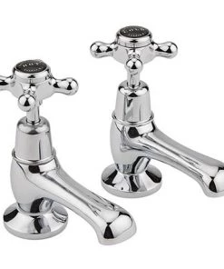 Bayswater Black Crosshead Domed Collar Traditional Basin Taps