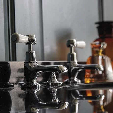 Bayswater White Lever Domed Collar Traditional Basin Taps 5 Bayswater White Lever Domed Collar Traditional Basin Taps - Image 3