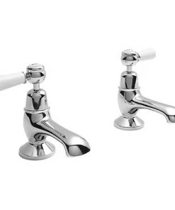 Bayswater White Lever Domed Collar Traditional Bath Taps