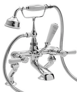 Bayswater White Lever Domed Collar Deck Mounted Bath Shower Mixer