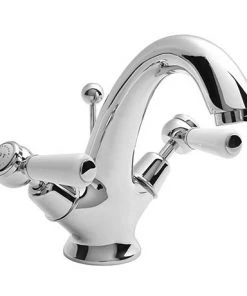 Bayswater White Lever Domed Collar Mono Basin Mixer + Pop-Up Waste
