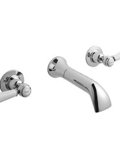 Bayswater White Lever Domed Collar 3 Tap Hole Wall Mounted Bath Filler