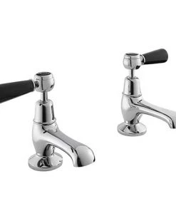 Bayswater Black Lever Domed Collar Traditional Basin Taps