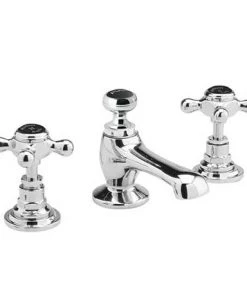 Hudson Reed Topaz Black 3 Tap Hole Basin Mixer + Pop-up Waste