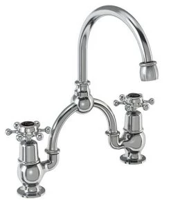 Burlington Birkenhead Black 2TH Bridge Curved Spout Basin Mixer (230mm centers)