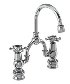 Burlington Birkenhead Regent Black 2TH Bridge Curved Spout Basin Mixer (200mm centers)