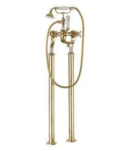 Crosswater Belgravia Unlacquered Brass Crosshead Floor Mounted Freestanding Bath Shower Mixer