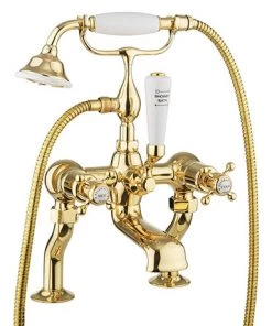 Crosswater Belgravia Unlacquered Brass Crosshead Bath Shower Mixer with Kit - BL422DQ