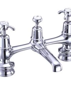Burlington Anglesey Regent - Chrome 2 Tap Hole Bridge Basin Mixer with Plug & Chain - ANR10