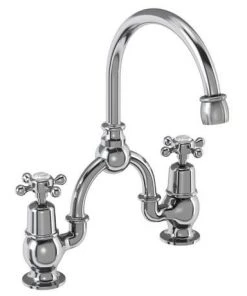 Burlington - Claremont 2TH Bridge Curved Spout Basin Mixer (200mm centers) w Plug & Chain