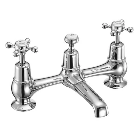 Burlington Claremont - Chrome 2 Tap Hole Bridge Basin Mixer with Plug & Chain - CL10 3 Burlington Claremont - Chrome 2 Tap Hole Bridge Basin Mixer with Plug & Chain - CL10