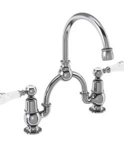 Burlington - Kensington 2TH Bridge Curved Spout Basin Mixer (230mm centers) w Plug & Chain