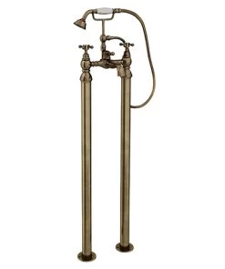 Chatsworth 1928 Antique Brass Crosshead Freestanding Bath Shower Mixer Tap