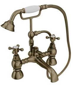 Chatsworth 1928 Antique Brass Crosshead Bath Shower Mixer Tap with Shower Kit -Cheap Traditional Taps Store CHBSMBRA d4 460
