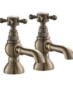 Chatsworth 1928 Antique Brass Crosshead Pillar Bath Taps