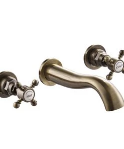 Chatsworth 1928 Antique Brass Wall Mounted Crosshead Basin Mixer Tap