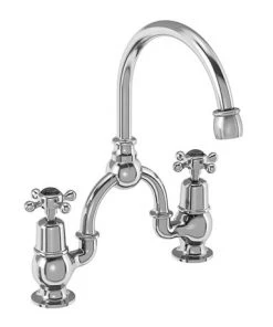 Burlington Claremont Black 2TH Bridge Curved Spout Basin Mixer (200mm centers)
