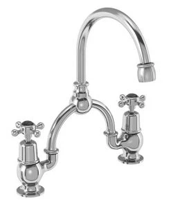 Burlington Claremont Black 2TH Bridge Curved Spout Basin Mixer (230mm centers)