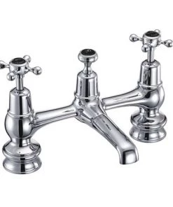 Burlington Claremont Regent Black Bridge Basin Mixer with Plug & Chain Waste