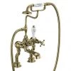 Burlington Gold Claremont Regent Deck Mounted Bath Shower Mixer -Cheap Traditional Taps Store CLR15 QT GOLD P