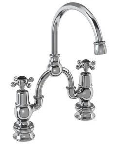 Burlington Claremont Regent Black 2TH Bridge Curved Spout Basin Mixer (200mm centers)