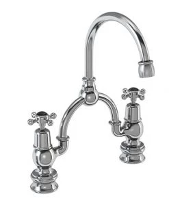 Burlington Claremont Regent Black 2TH Bridge Curved Spout Basin Mixer (230mm centers)