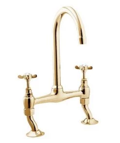 Deva Coronation Bridge Sink Mixer w/ Swivel Spout - Gold - CR305/501