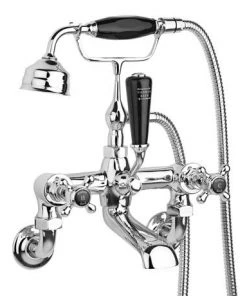 Hudson Reed Topaz Black Wall Mounted Bath Shower Mixer Tap + Shower Kit