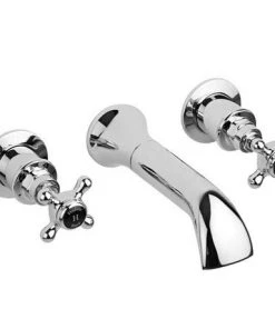 Hudson Reed Topaz Black Wall Mounted Bath Spout and Stop Taps - Chrome