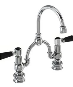 Burlington Kensington Regent Black 2TH Bridge Curved Spout Basin Mixer (230mm centers)