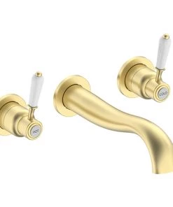Lancaster Traditional Brushed Brass Wall Mounted Lever Basin Mixer Tap
