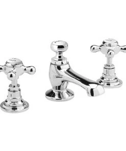 Old London - Chrome Edwardian 3 Tap Hole Basin Mixer with Pop-up Waste - LDN307