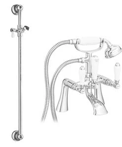 Lancaster Traditional Bath Shower Mixer with Slider Rail Kit - Chrome