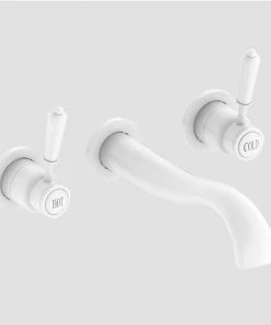 Lancaster Traditional Matt White Wall Mounted Lever Basin Mixer Tap