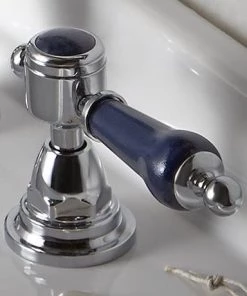 Heritage Glastonbury Midnight Blue 3 Hole Basin Mixer with Pop-up Waste - TGRBL06 -Cheap Traditional Taps Store Midnight Blue NNN 460