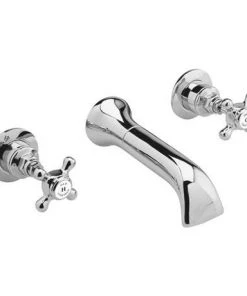 Old London - Chrome Edwardian Wall Mounted Bath Spout and Stop Taps - LDN319