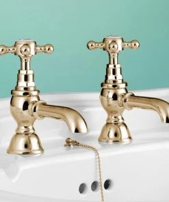Silverdale Victorian Basin Pillar Taps Gold