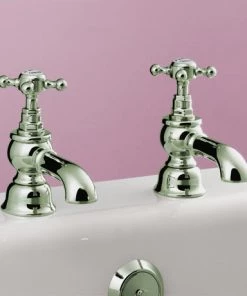 Silverdale Victorian Bath Pillar Taps Nickel