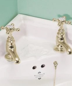Silverdale Victorian Cloakroom Basin Pillar Taps Gold