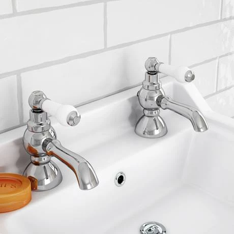Chatsworth 1928 Traditional White Lever Pillar Basin Taps 5 Chatsworth 1928 Traditional White Lever Pillar Basin Taps - Image 3
